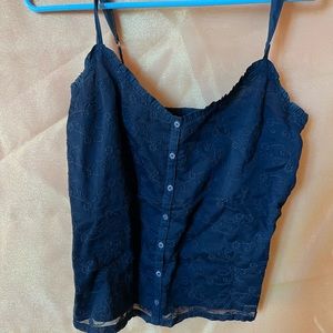Navy Blue Hollister Embroidered Flower Tank